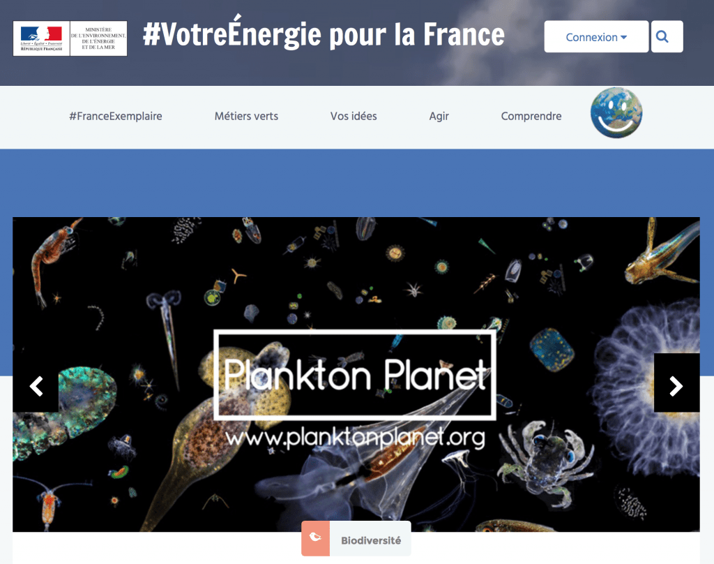 Le site du Ministère de l'environnement de l'ingénierie et de la mer,  #Votreénergie pour la France, publie un article sur Plankton Planet dans sa rubrique 
